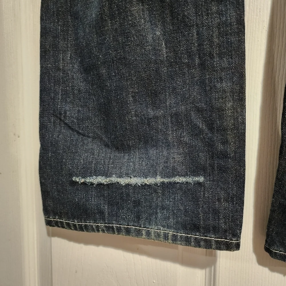 True Religion Men's Denim Blue Jeans Size 36 Slim 100% Cotton Distressed Ripped